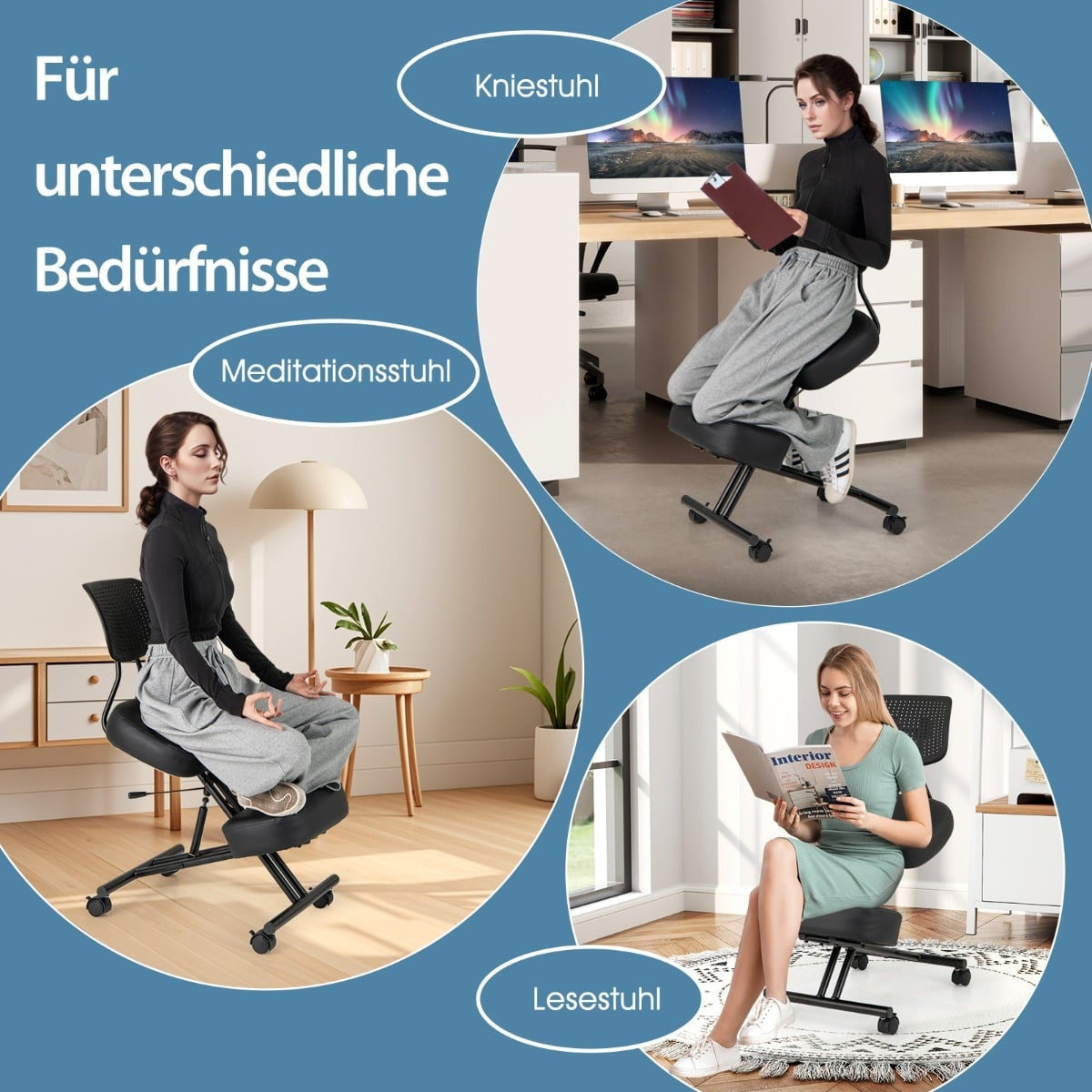 Ergonomic Kneeling Chair with Adjustable Height and Backrest