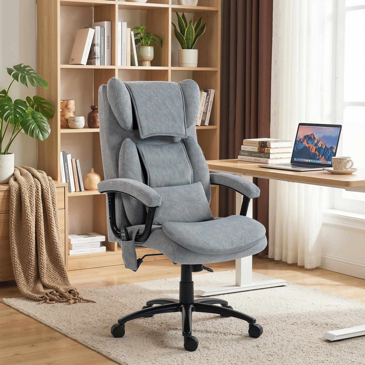 Ergonomic Massage Office Chair with High Back, Grey Velvet