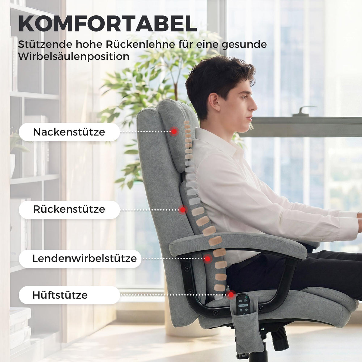 Ergonomic Massage Office Chair with High Back, Grey Velvet