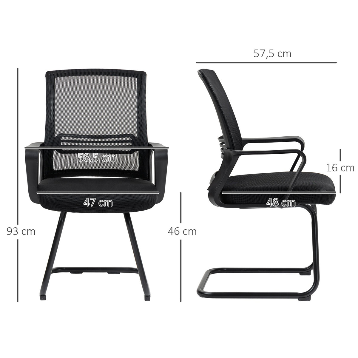 Ergonomic Mesh Chair, Foam, Metal Legs, Black