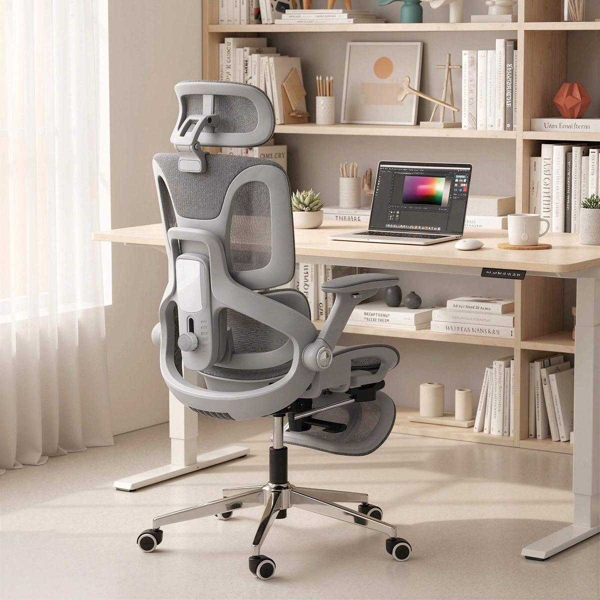 Ergonomic Mesh Office Chair, Adjustable 4D Armrests, Grey