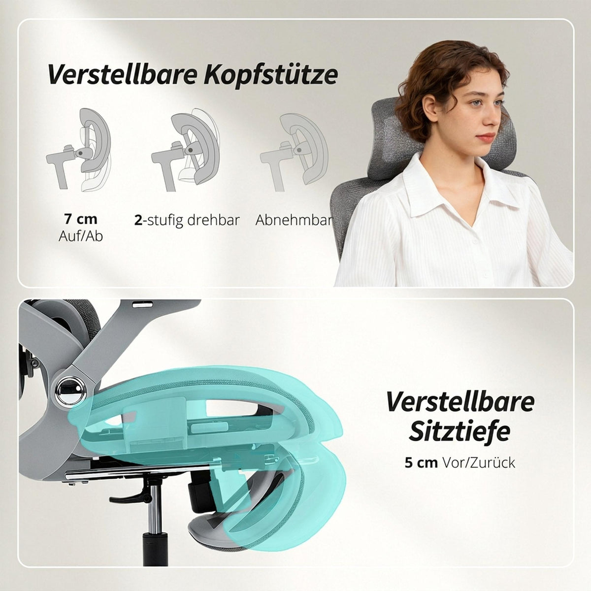 Ergonomic Mesh Office Chair, Adjustable 4D Armrests, Grey
