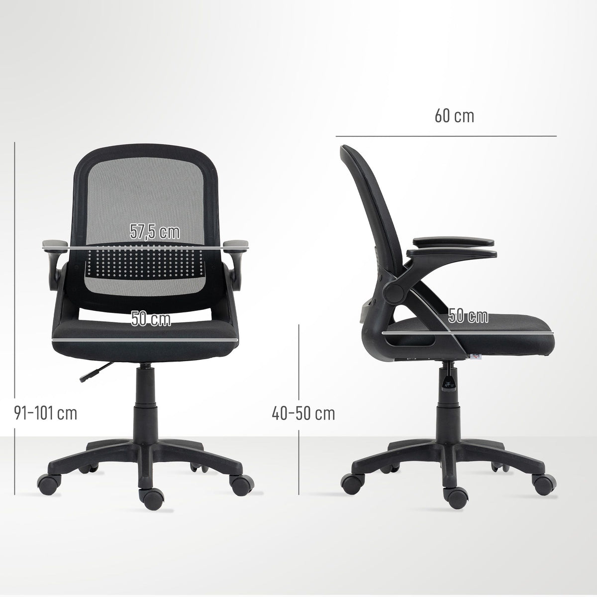 Ergonomic Mesh Office Chair with Foldable Arms, Black