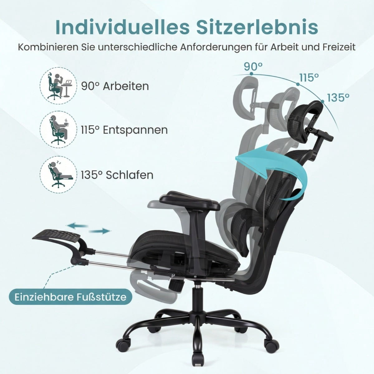 Ergonomic Mesh Office Chair with Footrest, Black