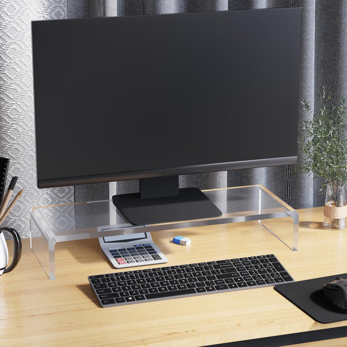 Ergonomic Monitor Stand Acrylic Screen Stand For Laptop, Computer, Notebook, Transparent, 53X19X9Cm