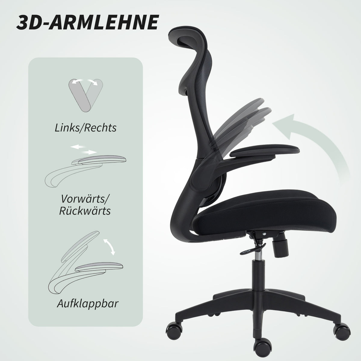 Ergonomic Office Chair, 3D Armrests, Mesh Back, Black