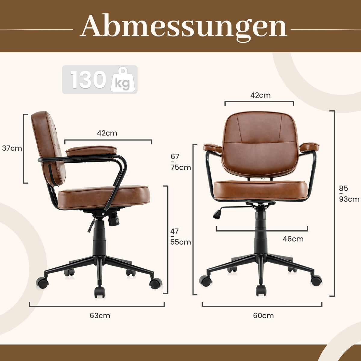 Ergonomic Office Chair, Adjustable, Brown Faux Leather