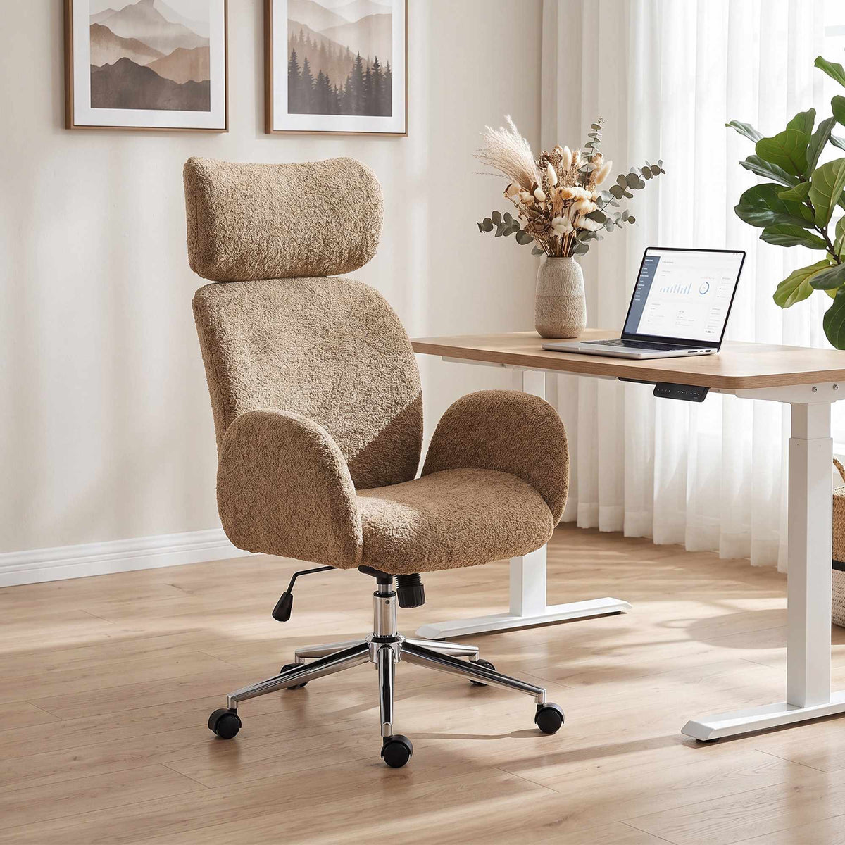 Ergonomic Office Chair, Adjustable Headrest, Brown