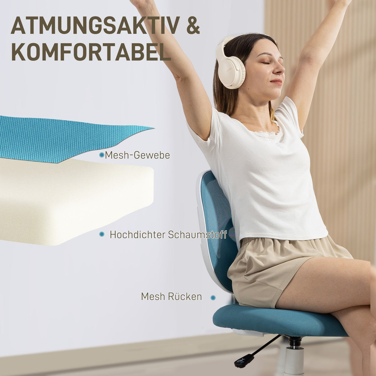 Ergonomic Office Chair, Adjustable Height, Blue Mesh
