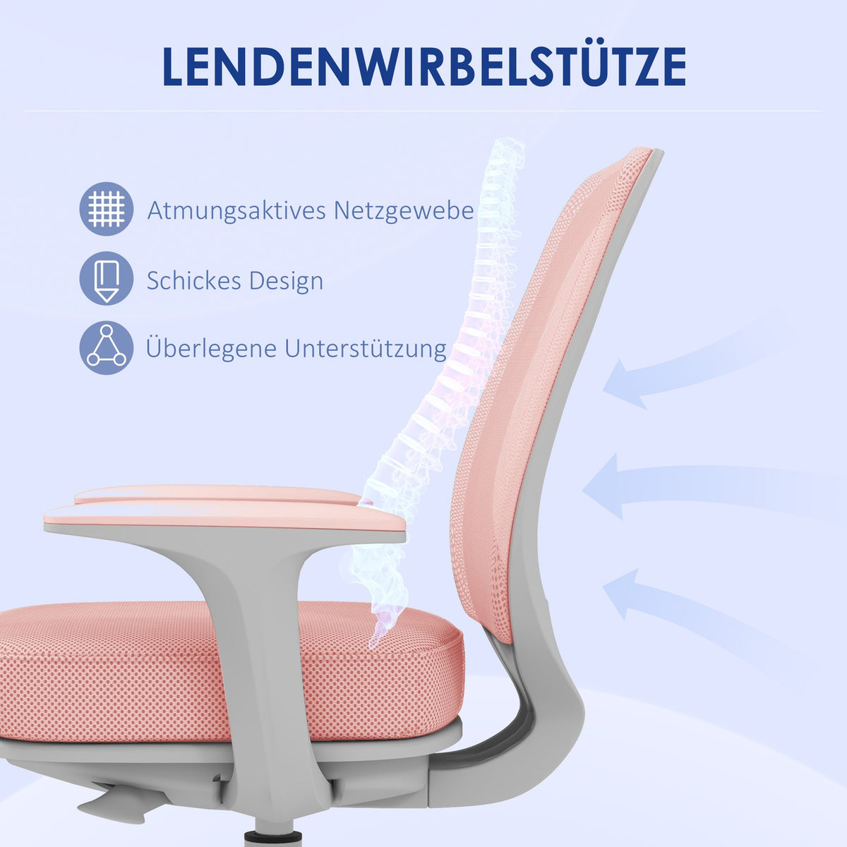 Ergonomic Office Chair, Adjustable Height, Pink, 360° Swivel