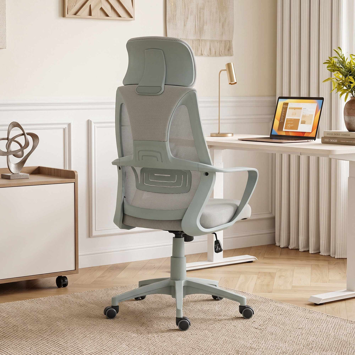 Ergonomic Office Chair, Adjustable Height with Headrest, Grey