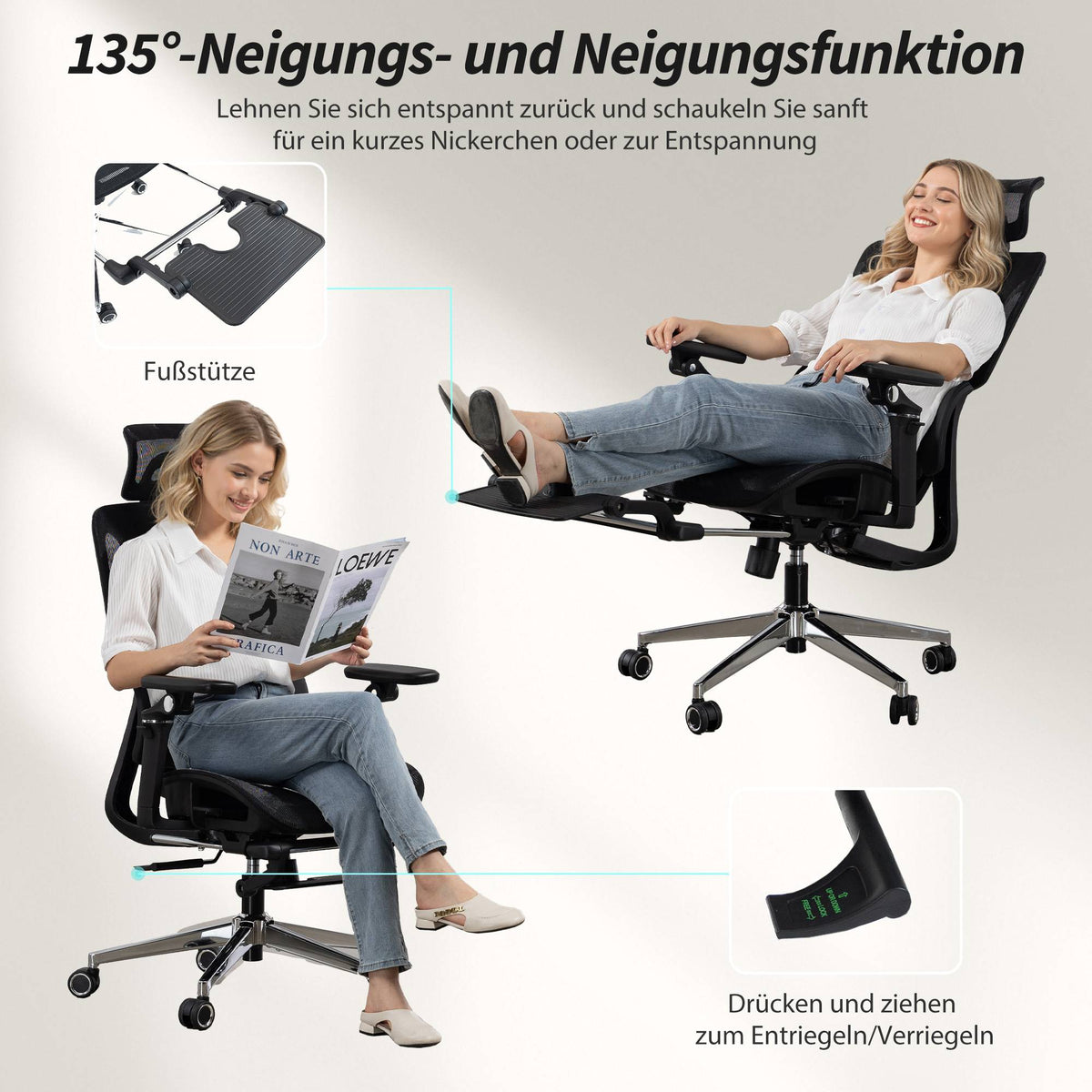 Ergonomic Office Chair, Adjustable Lumbar & Headrest, Black Mesh