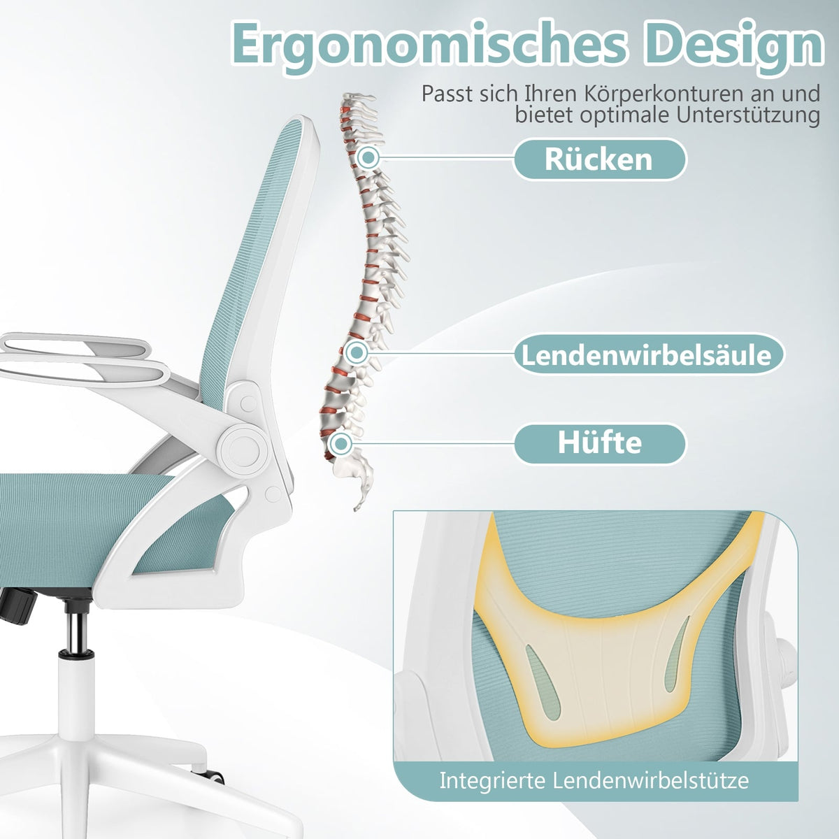 Ergonomic Office Chair, Blue – Foldable Arms, Rocking Function