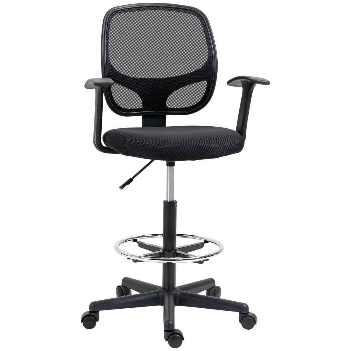Ergonomic Office Chair, Desk Chair, Swivel Chair, Drawing Chair, Adjustable Foot Ring, Up To 120 Kg, Black, 60X56X110-132 Cm
