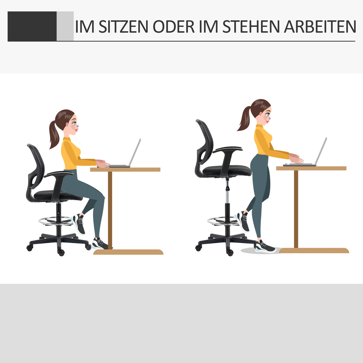 Ergonomic Office Chair, Desk Chair, Swivel Chair, Drawing Chair, Adjustable Foot Ring, Up To 120 Kg, Black, 60X56X110-132 Cm