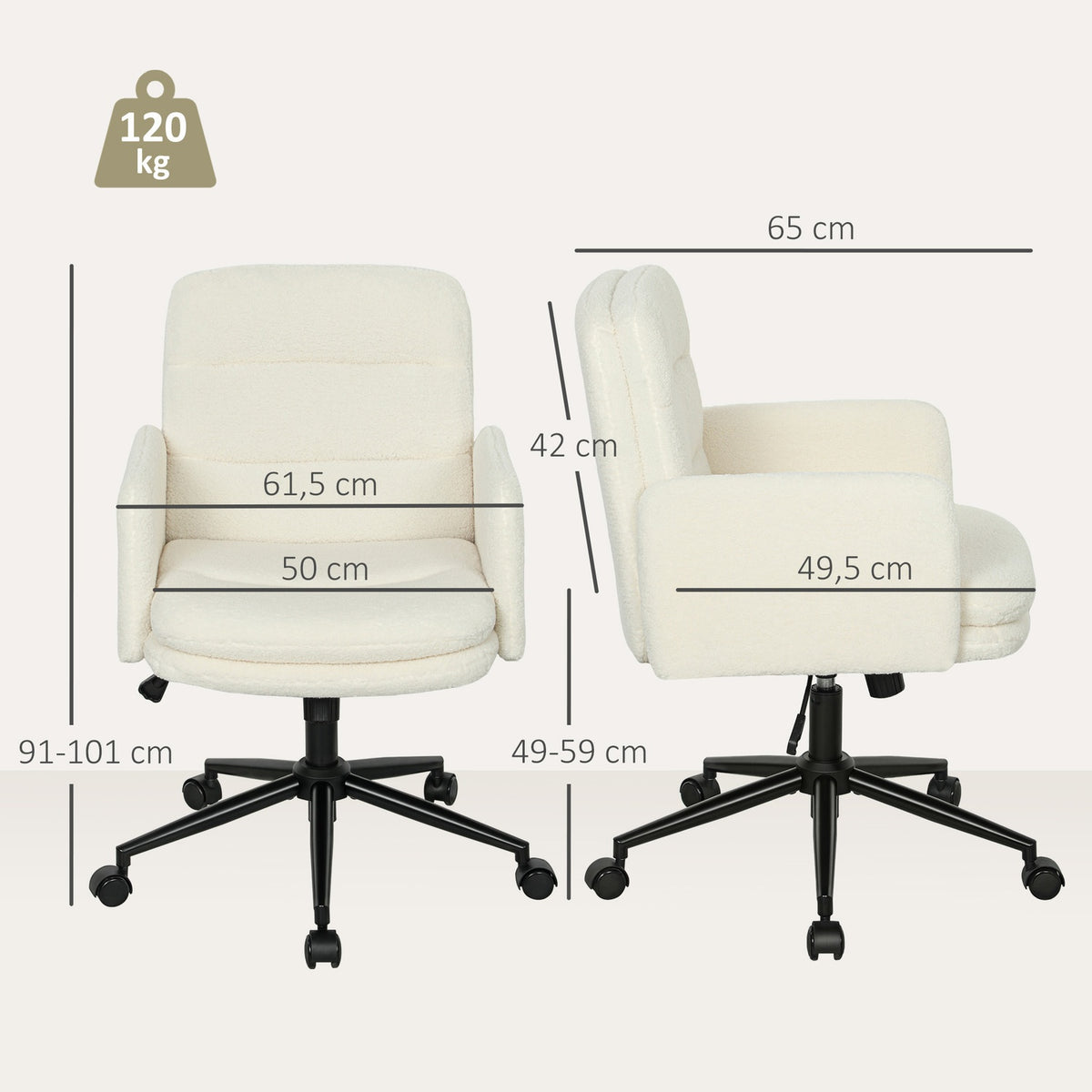 Ergonomic Office Chair, Fabric Cover, Adjustable, Cream