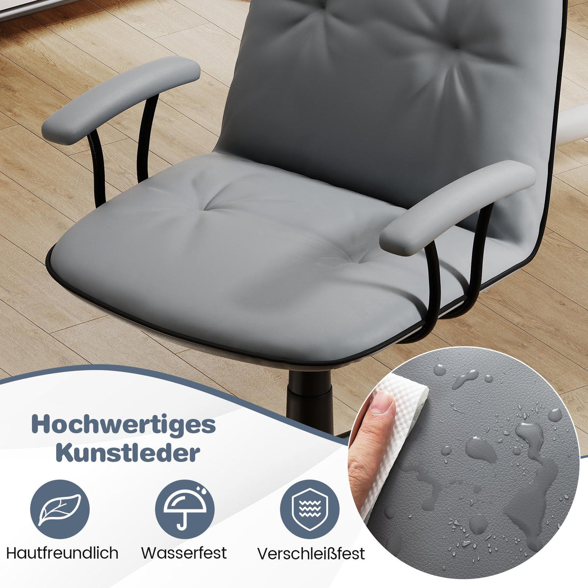 Ergonomic Office Chair, Faux Leather, Padded Arms, Gray