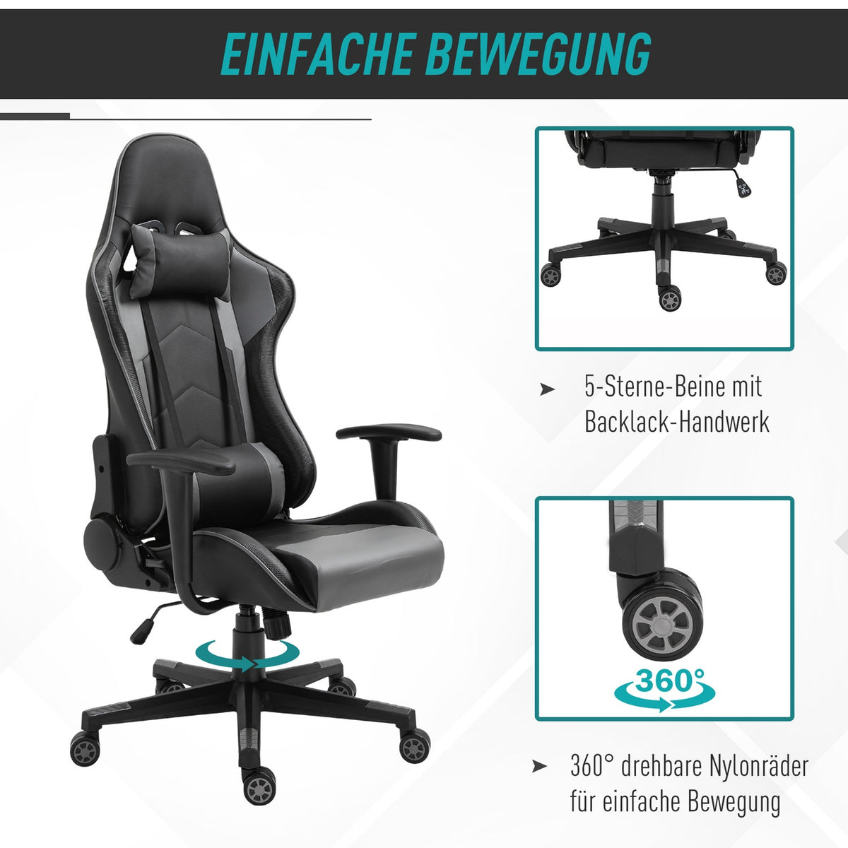 Ergonomic Office Chair Gaming Chair, Swivel Chair Made Of Faux Leather And Foam, Black, 67.5X74X126-136Cm
