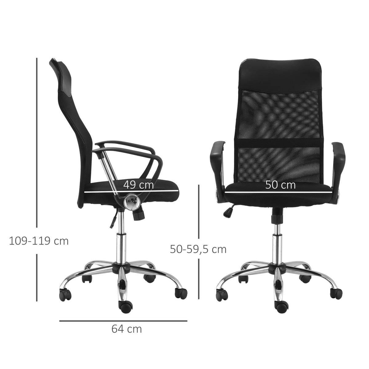 Ergonomic Office Chair, Gaming Chair, Swivel Chair With Rocker Function, Height-Adjustable Desk Chair, Foam, Mesh, Black