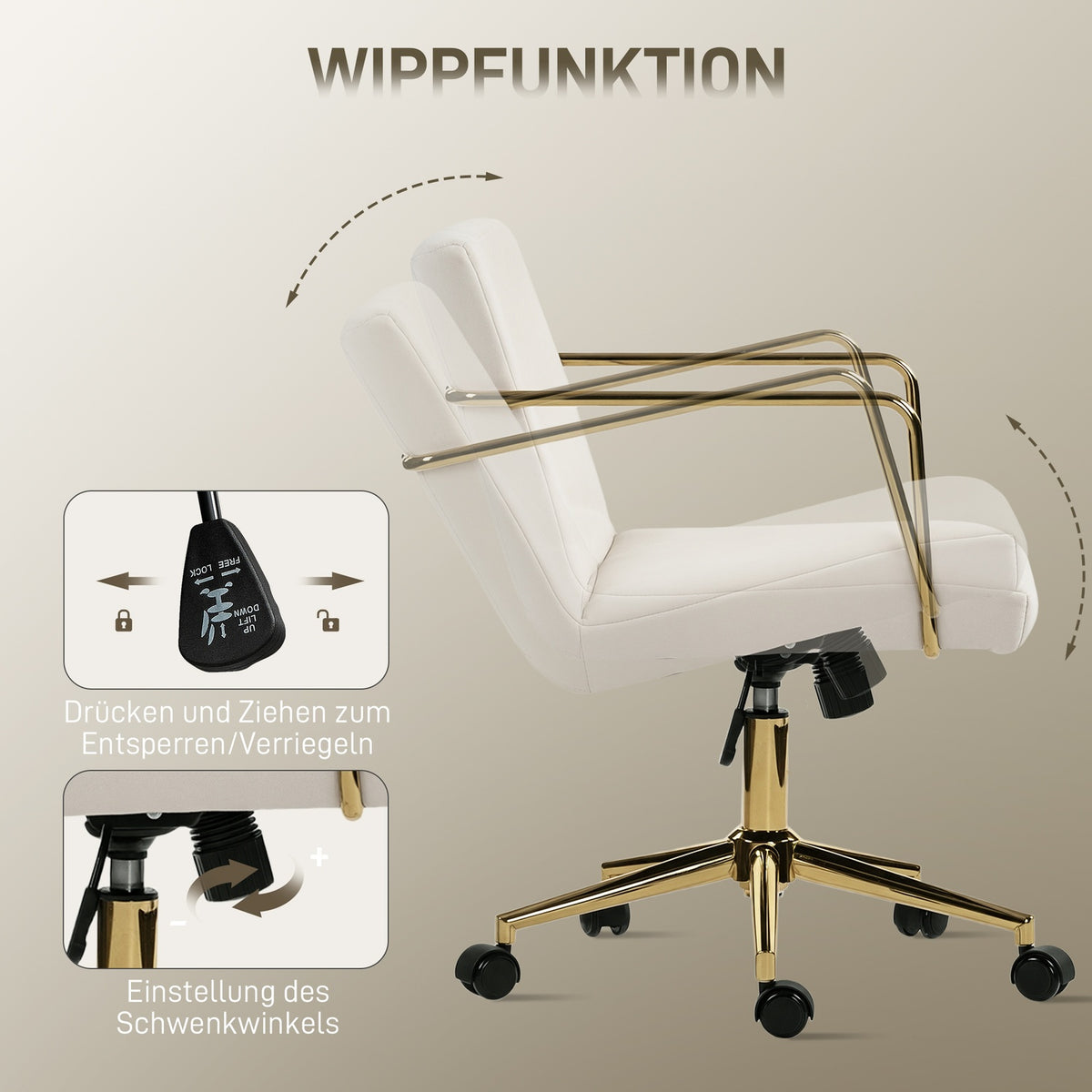 Ergonomic Office Chair, Gold Accents, Velvet-Look Fabric