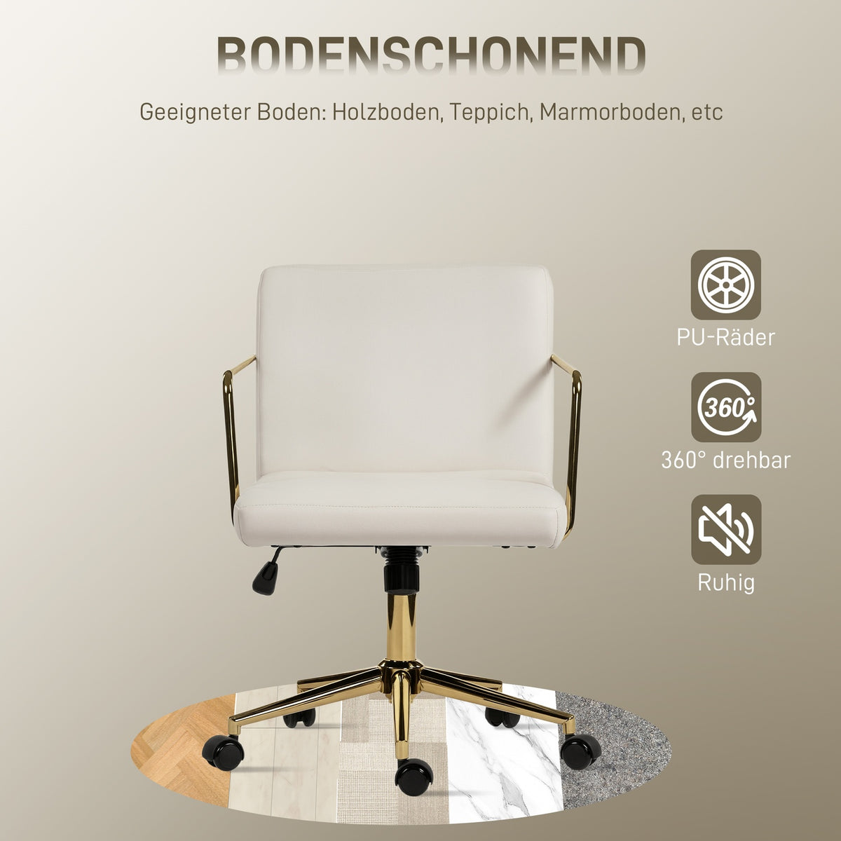 Ergonomic Office Chair, Gold Accents, Velvet-Look Fabric
