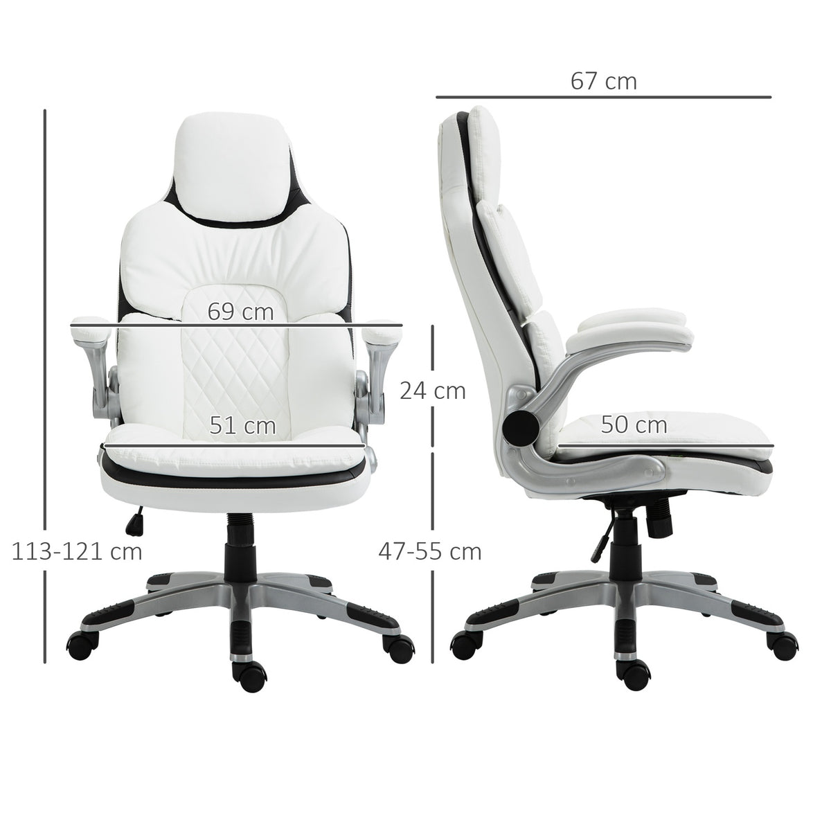 Ergonomic Office Chair Height-Adjustable, Folding Armrests, Rocker Function, 69X67X113-121Cm