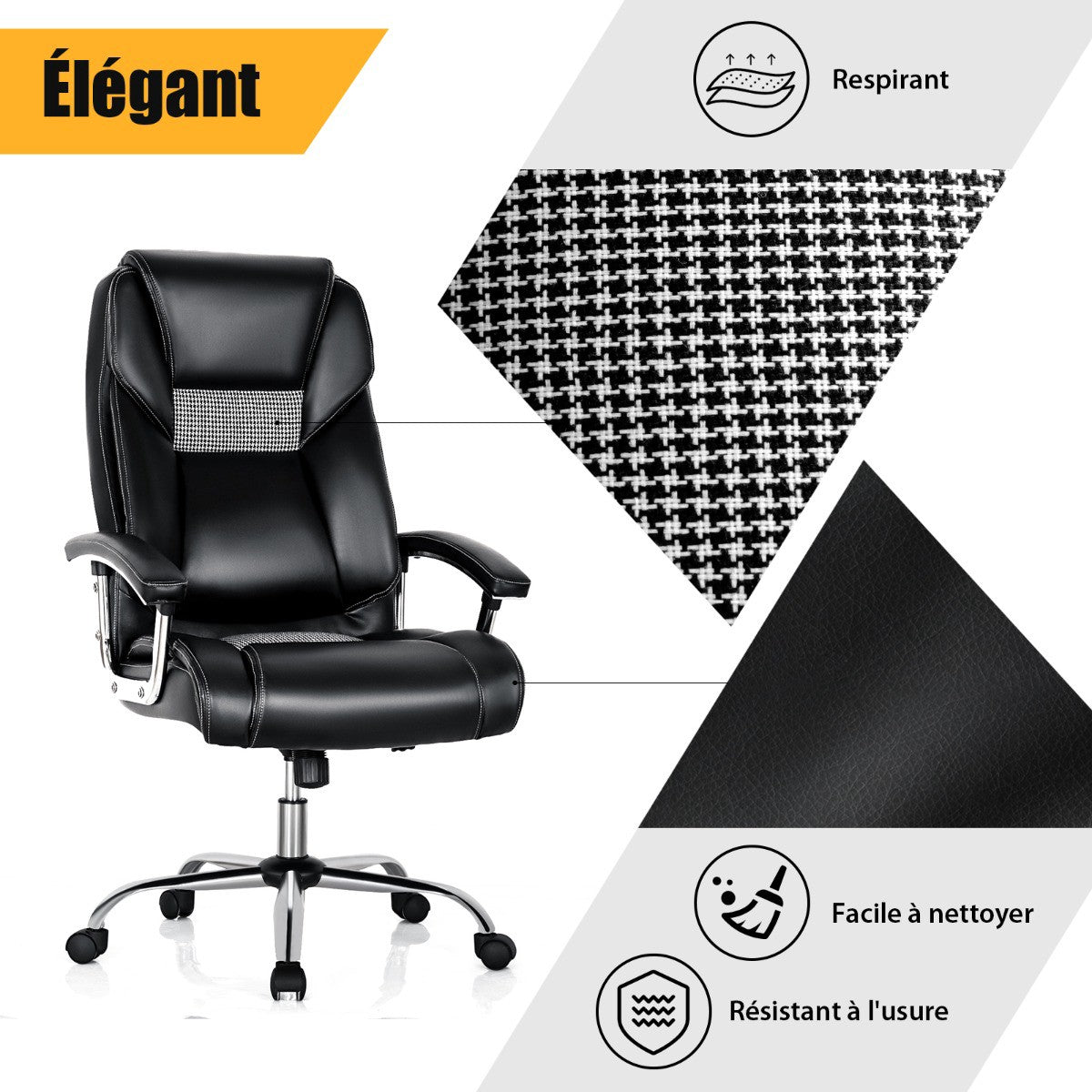 Ergonomic Office Chair – High Back, Padded Arms, Swivel, Black
