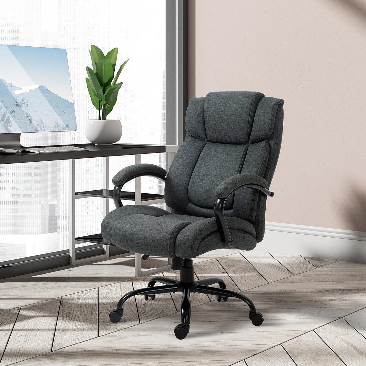 Ergonomic Office Chair, Swivel, Padded Arms, 220kg Capacity, Grey