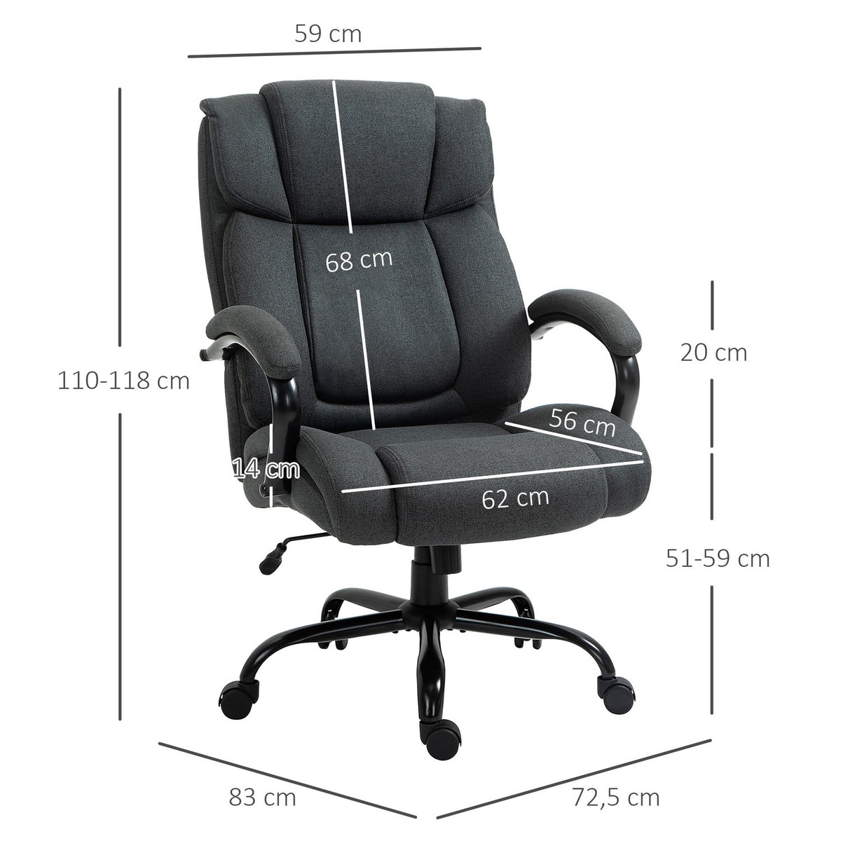 Ergonomic Office Chair, Swivel, Padded Arms, 220kg Capacity, Grey