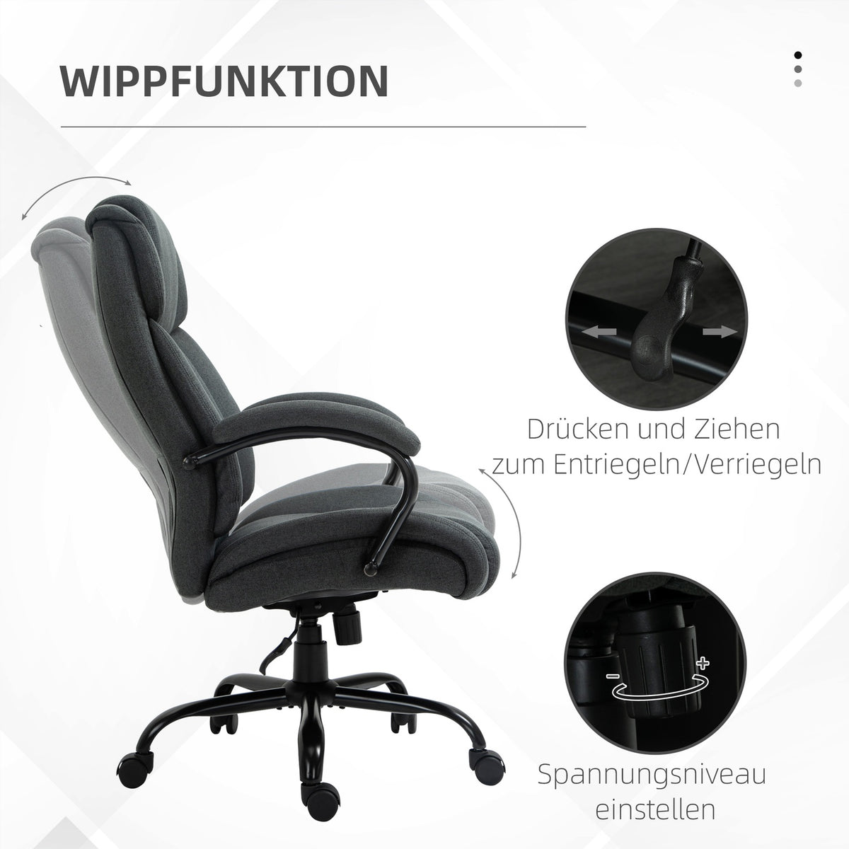 Ergonomic Office Chair, Swivel, Padded Arms, 220kg Capacity, Grey