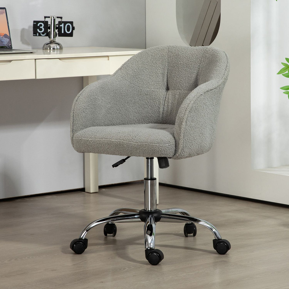 Ergonomic Office Chair, Teddy Fleece, Adjustable Height