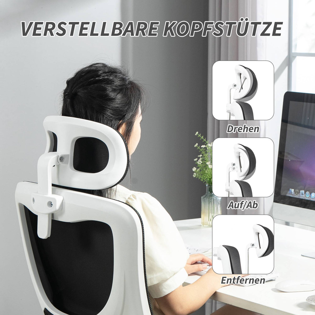 Ergonomic Office Chair with Adjustable Headrest, Black Mesh