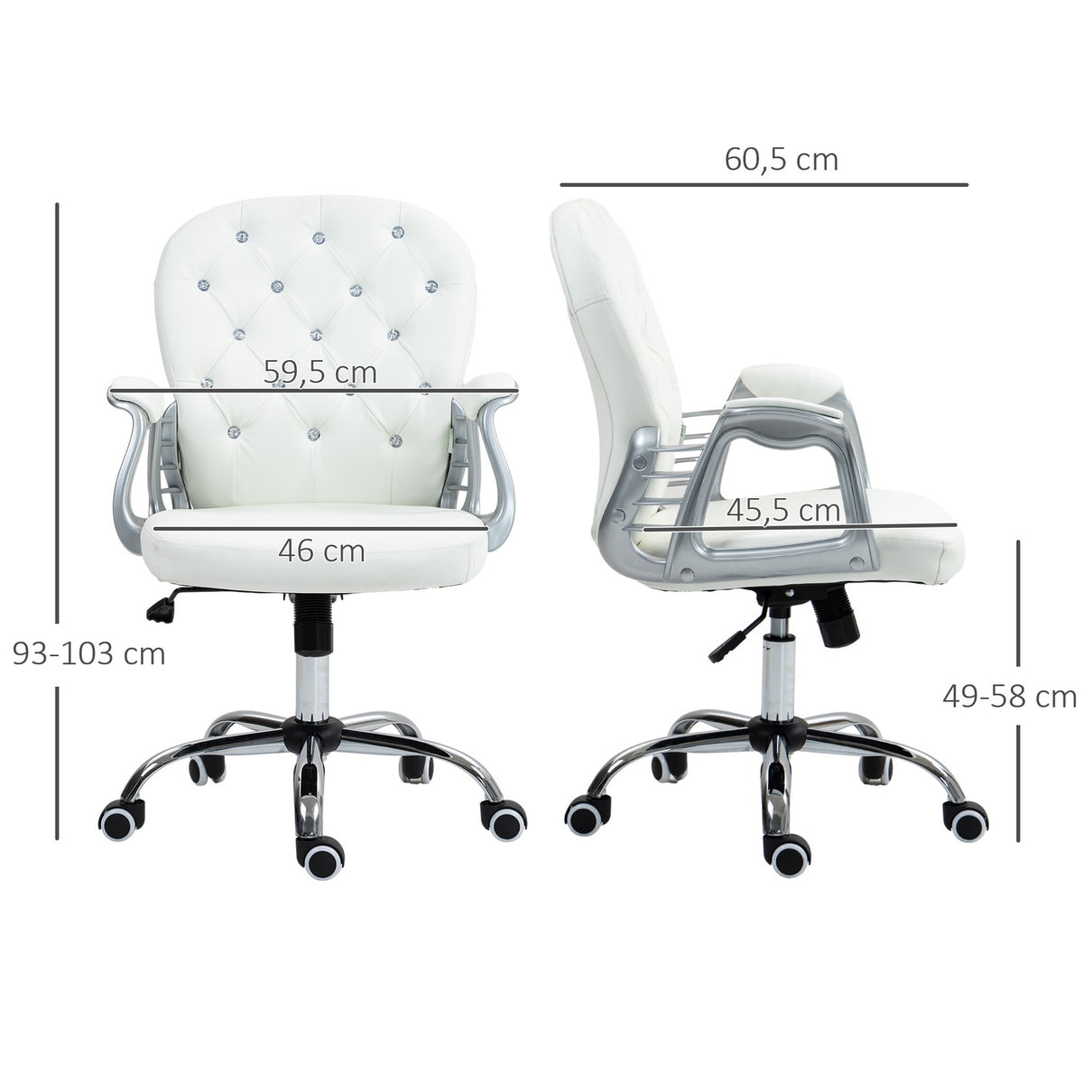 Ergonomic Office Chair with Armrests, White Leather-Look