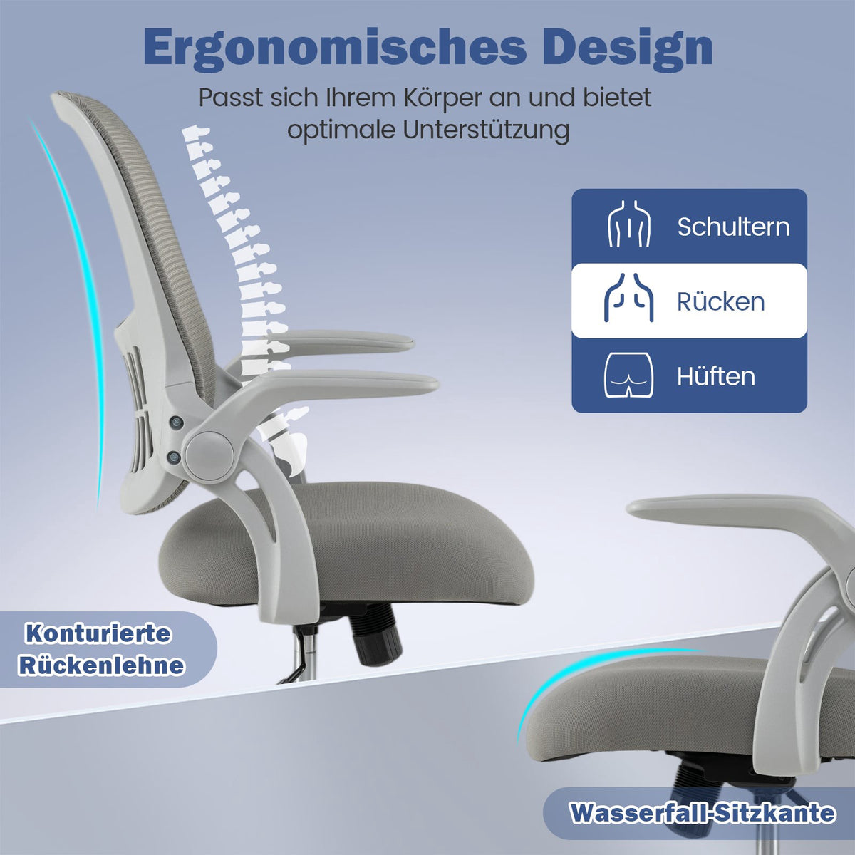 Ergonomic Office Chair with Flip-Up Arms & Tilt Function