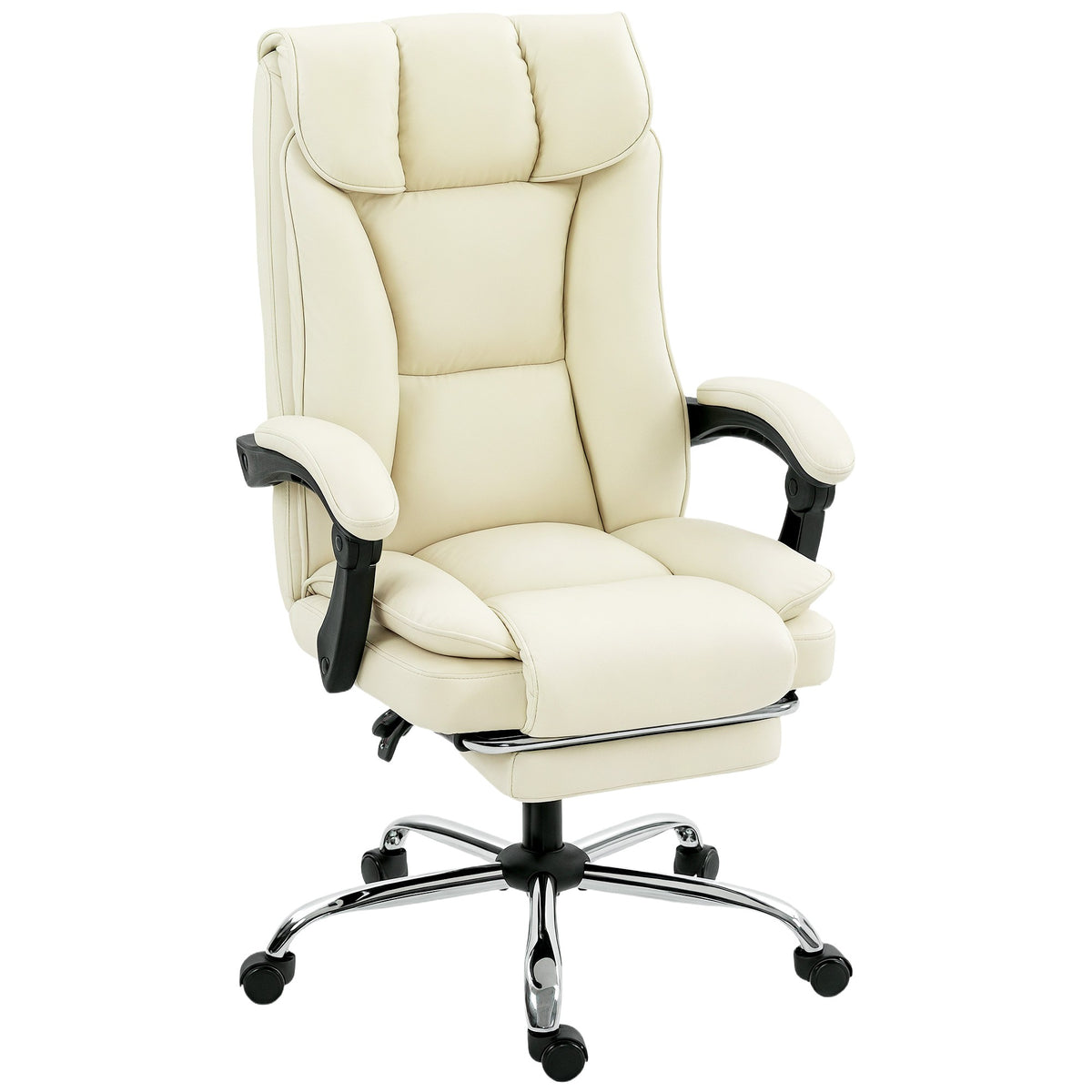 Ergonomic Office Chair with Footrest, Faux Leather, Beige/Black