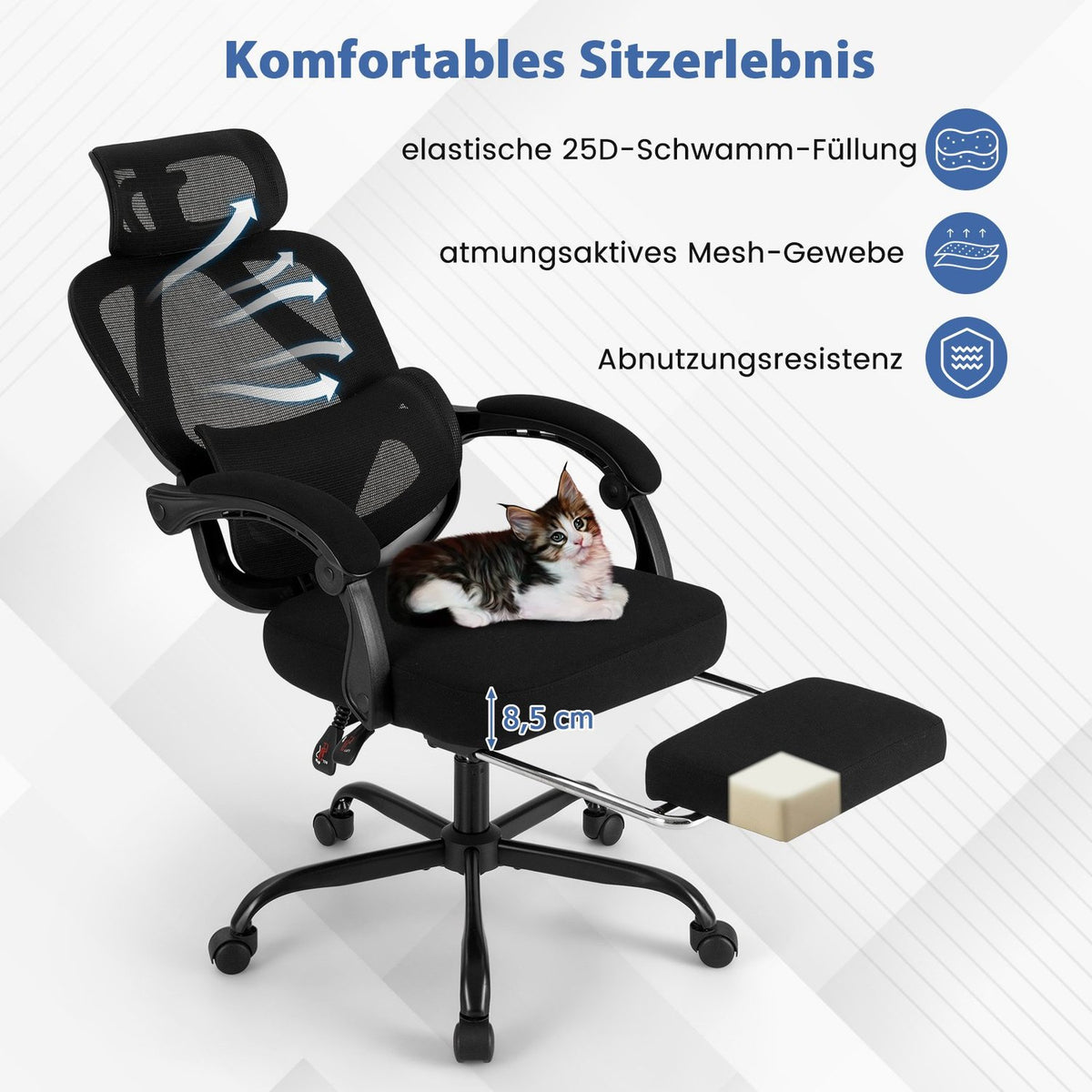 Ergonomic Office Chair with Footrest and Adjustable Backrest