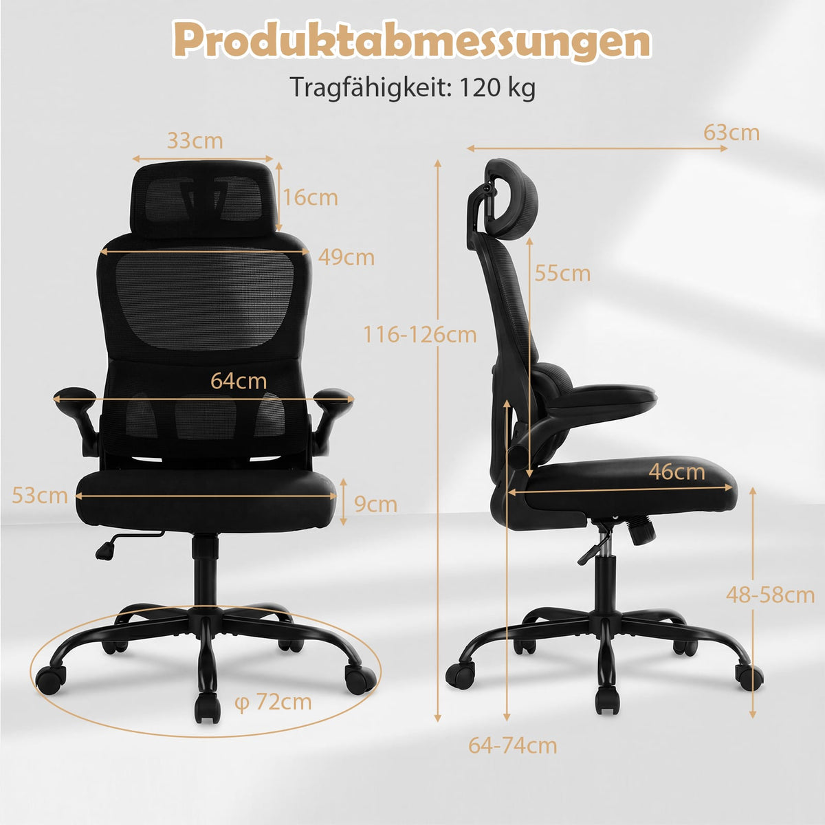 Ergonomic Office Chair with Lumbar Support, Black