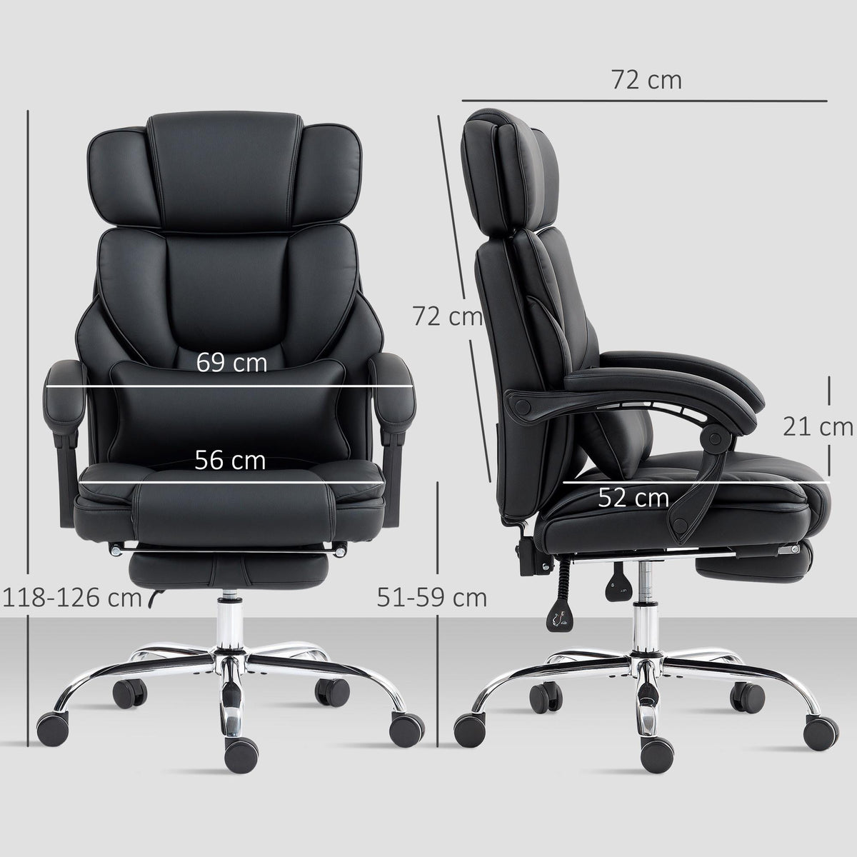 Ergonomic Office Chair with Lumbar Support, Black PU Leather