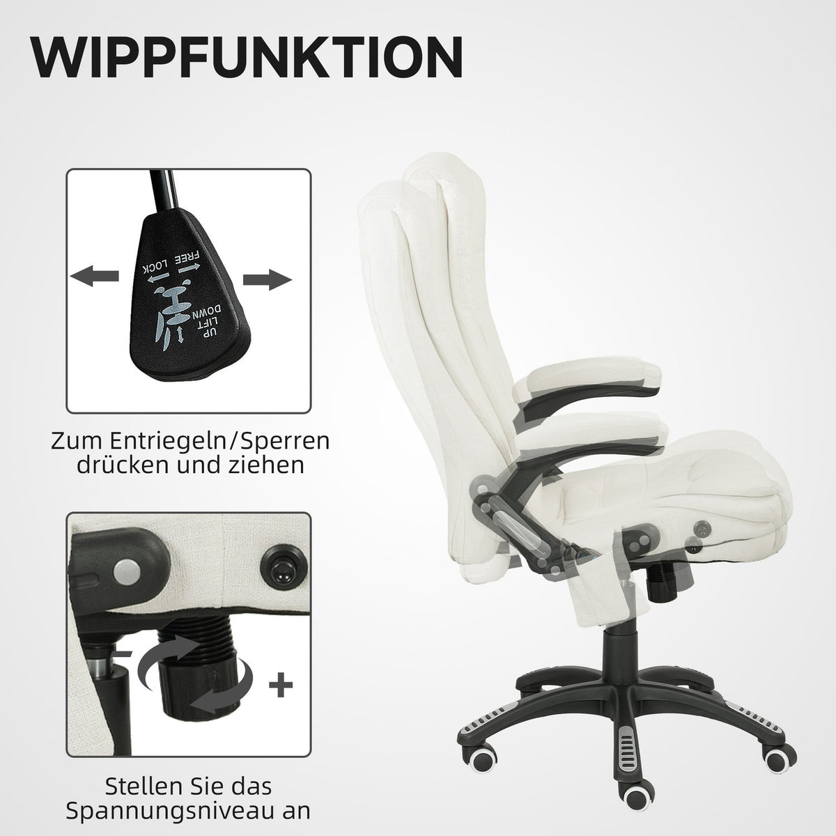 Ergonomic Office Chair with Massage, Cream White, 68x72x110-120 cm