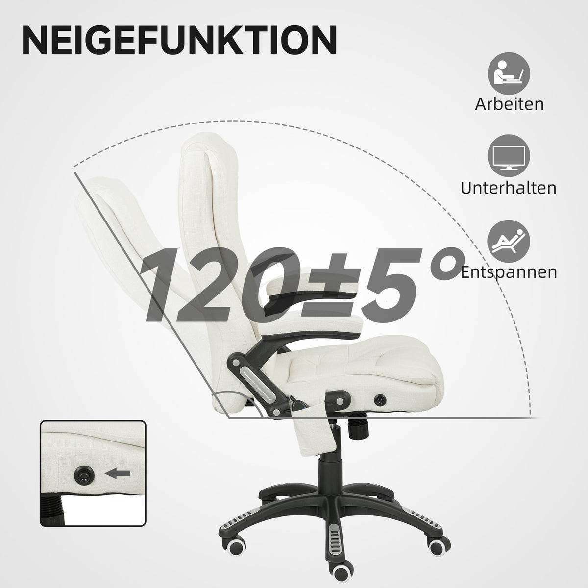 Ergonomic Office Chair with Massage, Cream White, 68x72x110-120 cm