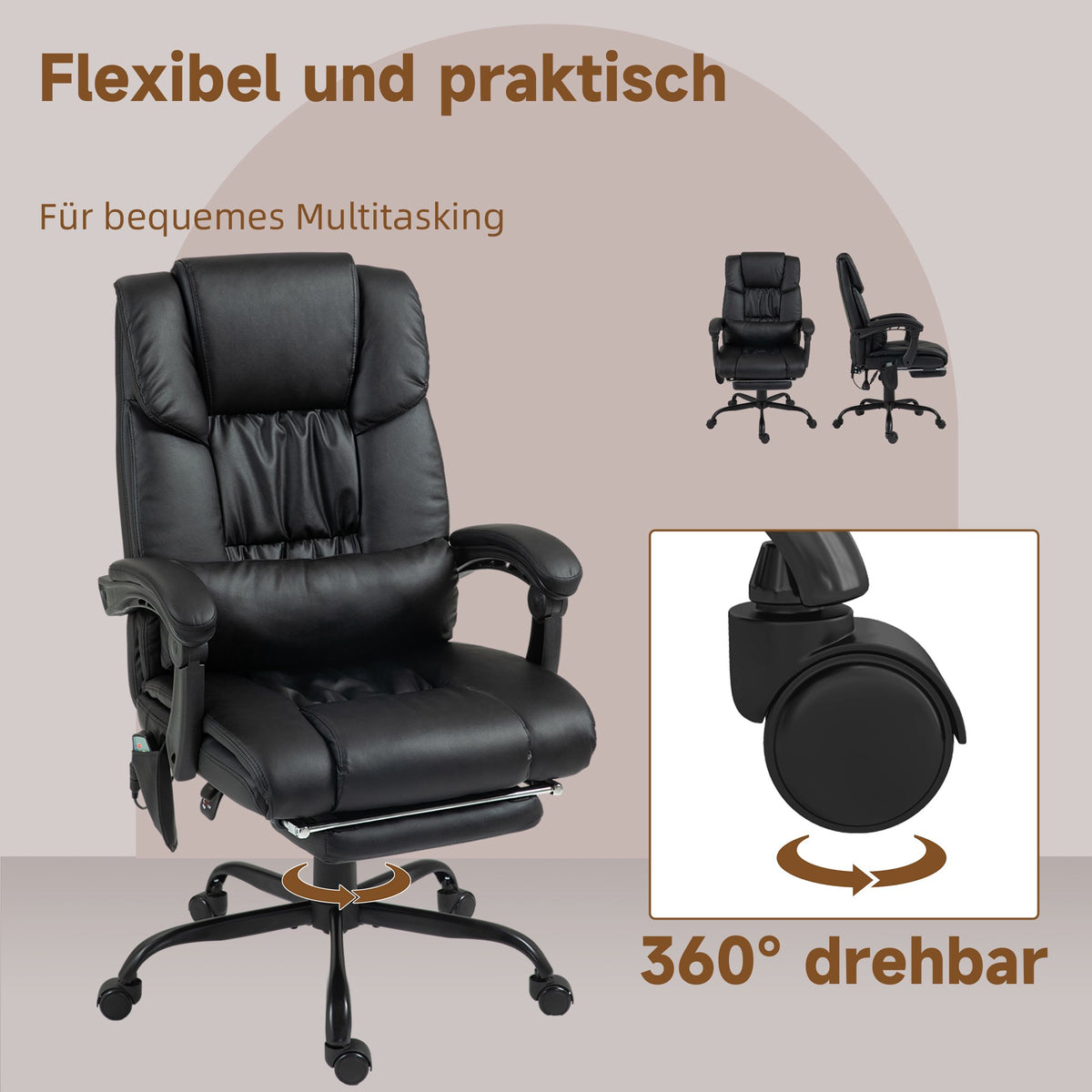 Ergonomic Office Chair with Massage, Footrest, Black
