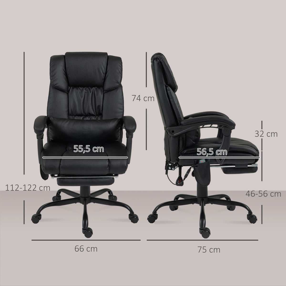 Ergonomic Office Chair with Massage, Footrest, Black