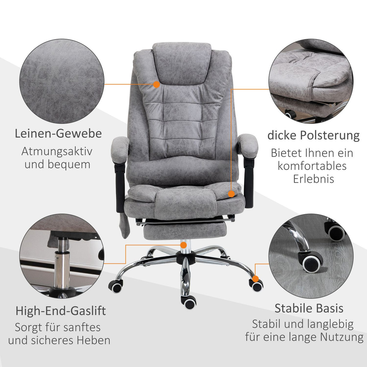 Ergonomic Office Chair with Massage, Recline & Heat, Gray
