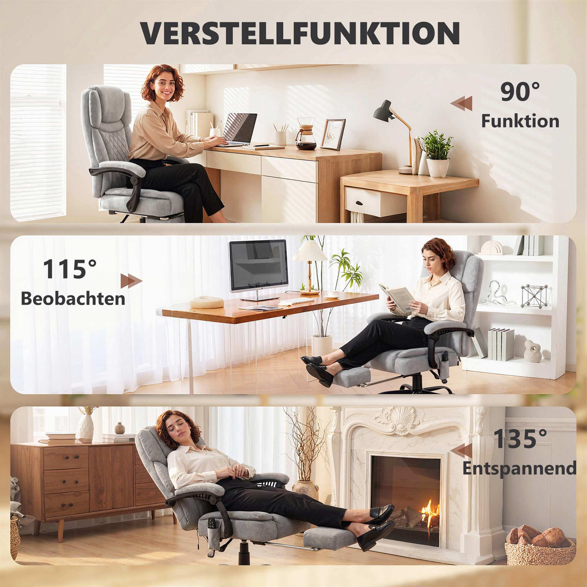 Ergonomic Office Chair with Massage and Heating, Reclines 135