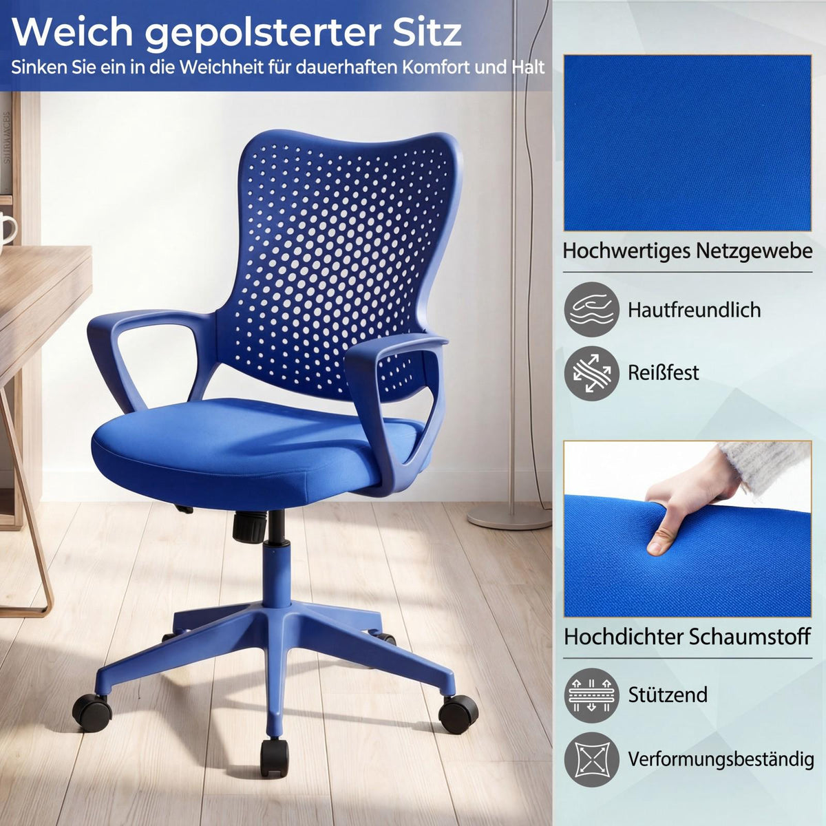 Ergonomic Office Chair with Mesh Backrest, Adjustable Height