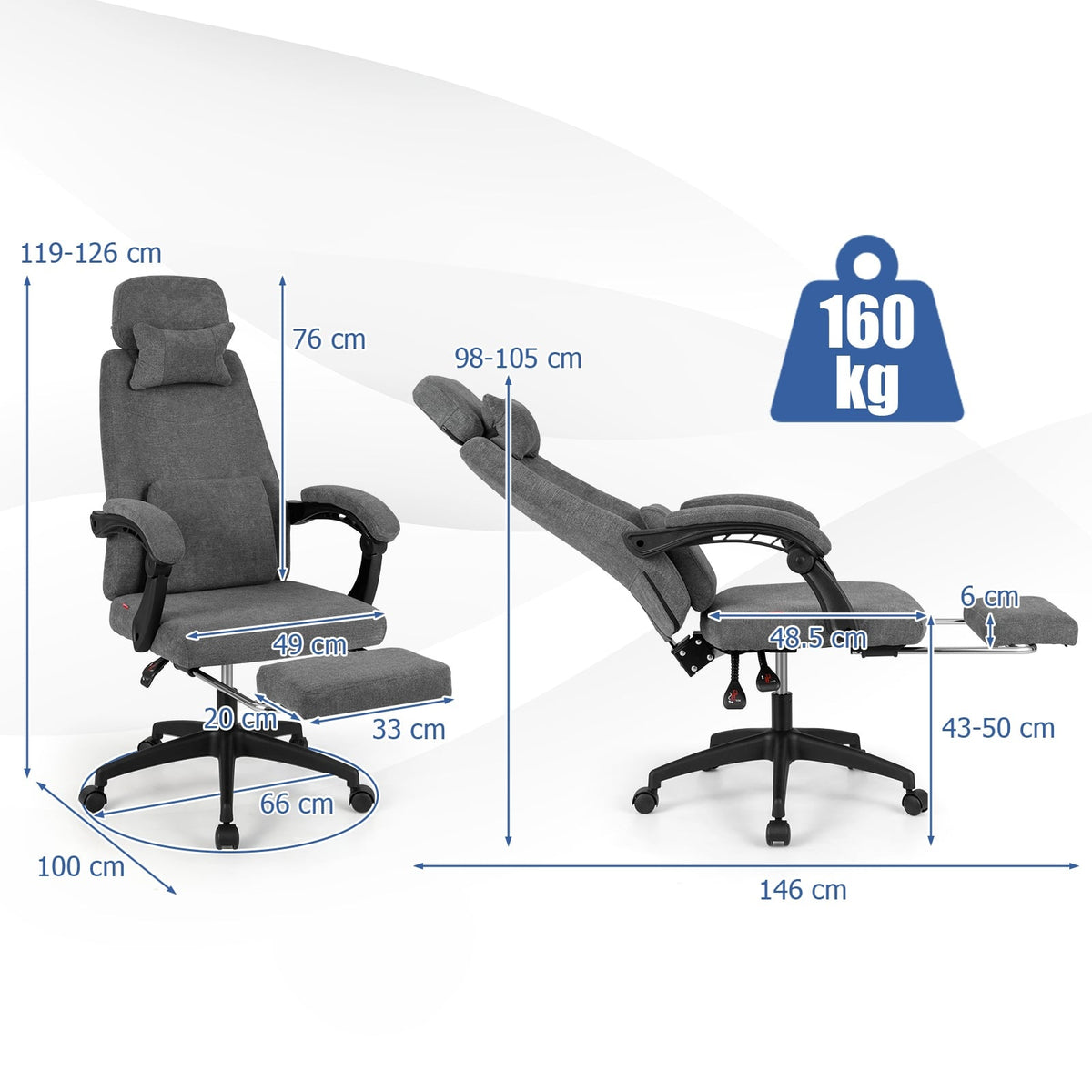 Ergonomic Office Chair with Reclining Backrest & Footrest
