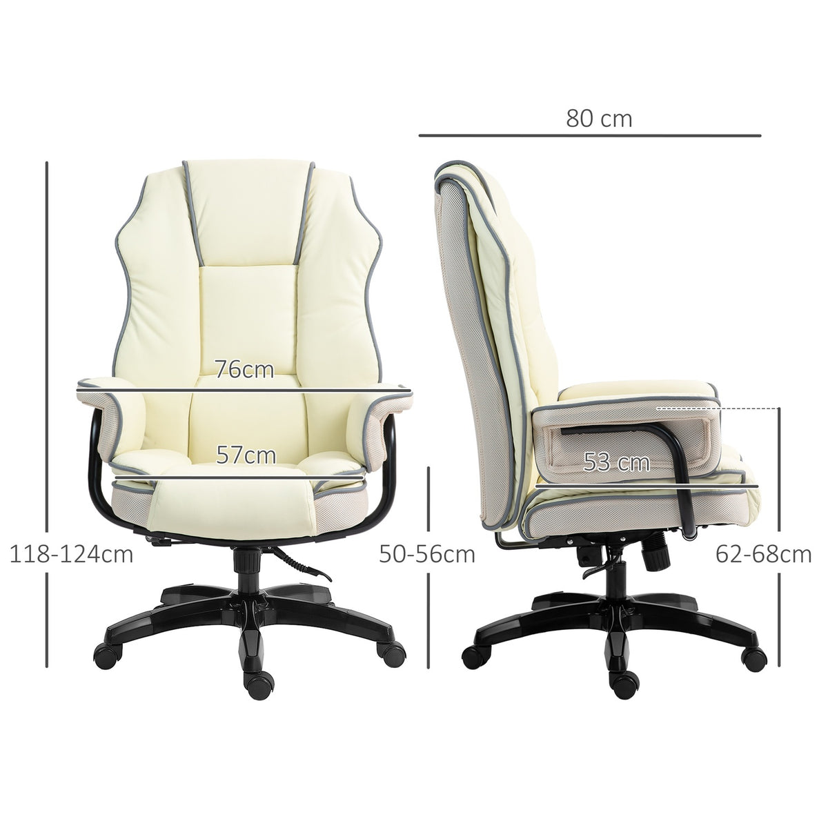 Ergonomic office chair backrest adjustable, height-adjustable desk chair with reclining function, cream
