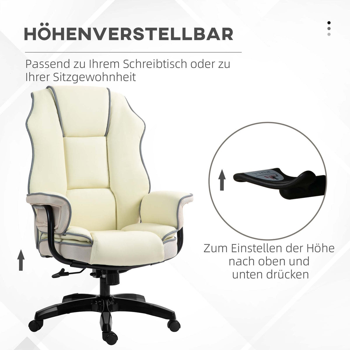 Ergonomic office chair backrest adjustable, height-adjustable desk chair with reclining function, cream