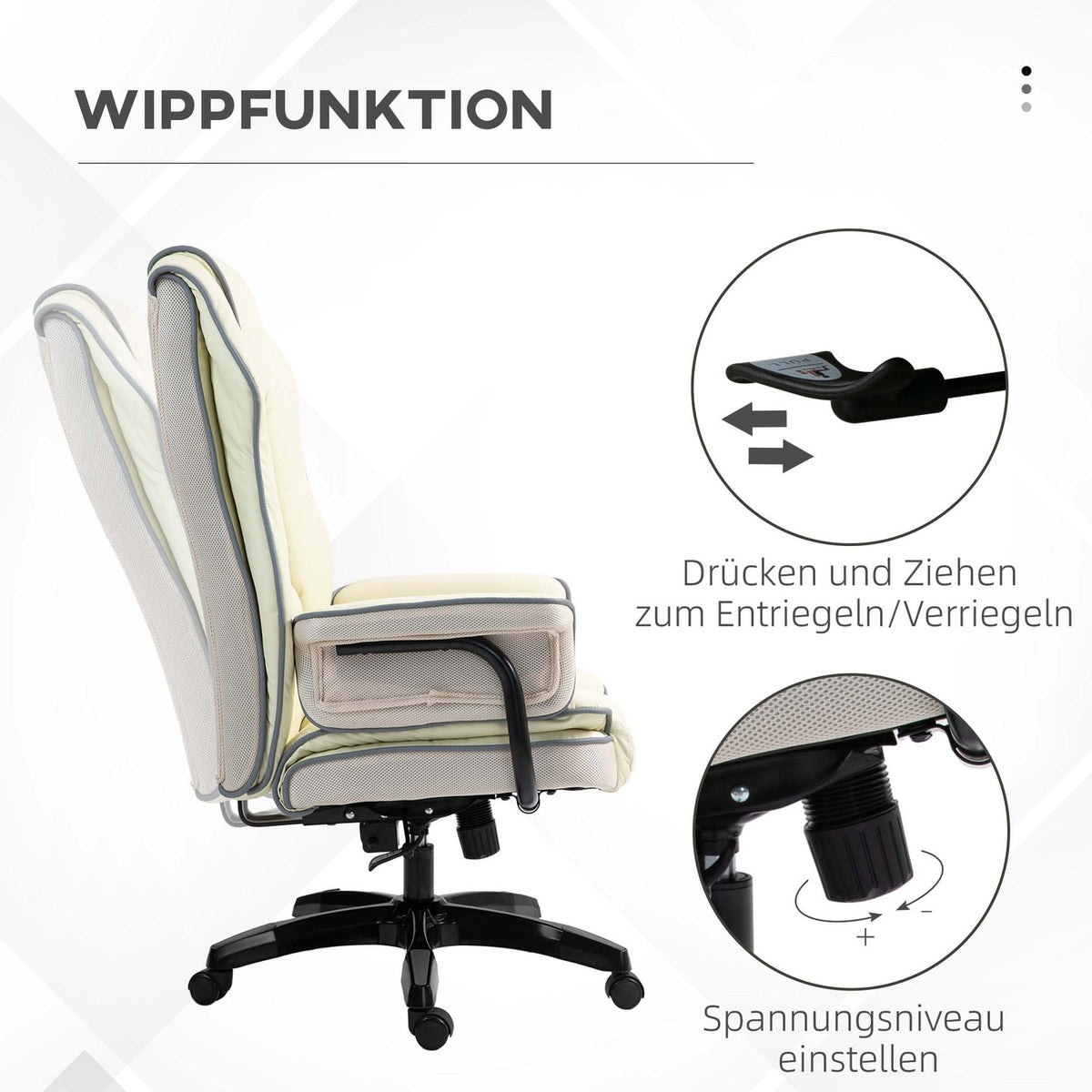 Ergonomic office chair backrest adjustable, height-adjustable desk chair with reclining function, cream