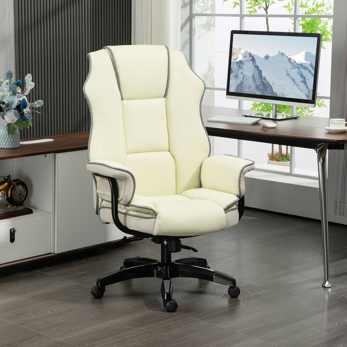 Ergonomic office chair backrest adjustable, height-adjustable desk chair with reclining function, cream